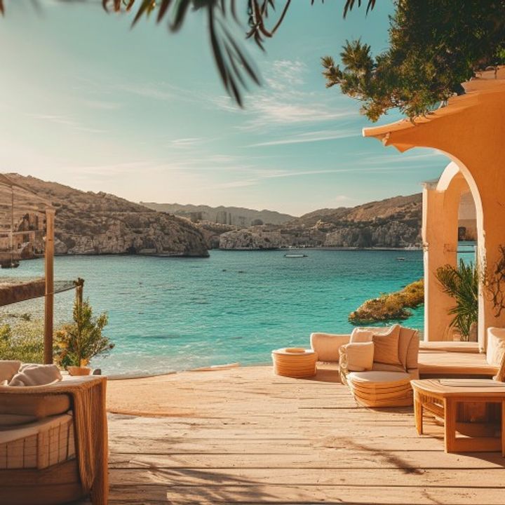 Terraza mediterránea en Mallorca al atardecer