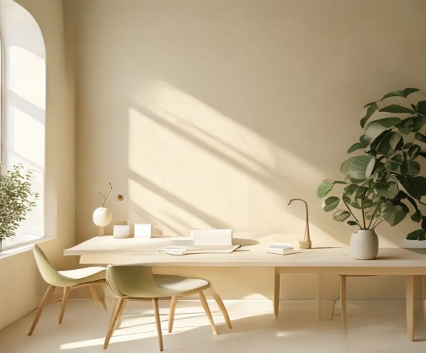 Espacio de trabajo cálido con luz mediterránea